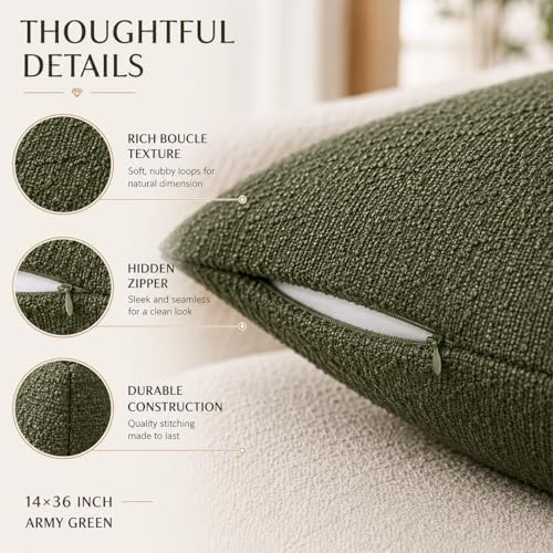 JoraLion 20x54 inch Boucle Body Pillow Cover, Army Green Woven Texture Neutral - Image 4