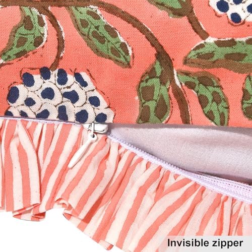 Ridhi Block Print Dark Salmon Pink Ruffle Lumbar Pillow Shams - Image 5