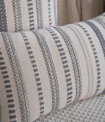 Cethom Grey Boho Lumbar Pillow Covers 14x36 Long, Stripe Textured Decorative - Image 2