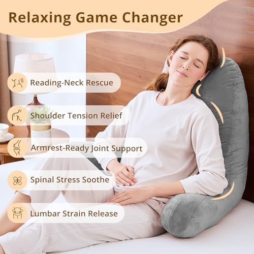 Sasttie Reading Pillow for Bed, Back Pillow for Sitting Up, Dark Grey - Image 6