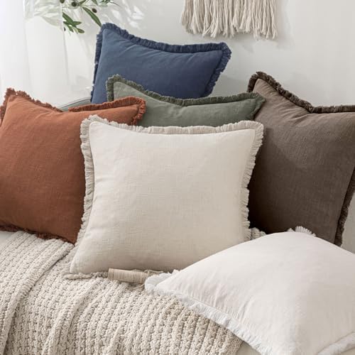 MIULEE Linen Fringe Decorative Fall Euro Throw Pillow Covers Coffee 22x22 - Image 6