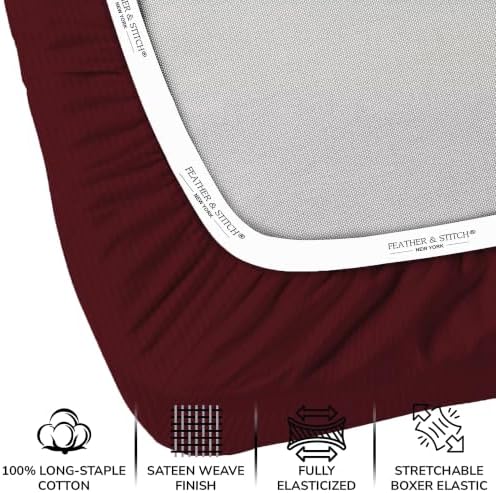 Feather & Stitch 100% Cotton Sateen 500 TC Split King Size Bed Sheet Set - Image 3