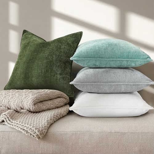 decorUhome Chenille Moss Green Velvet Throw Pillow Covers 16x16 Set of 2 - Image 4