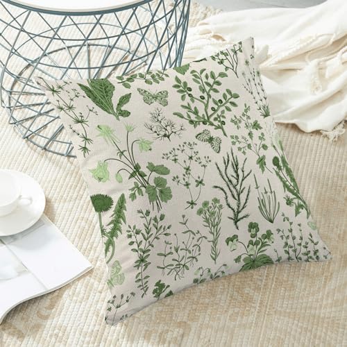 AEIOAE Summer Pillow Covers 18x18 Inch Set of 2, Olive Green Wild Flower Plant - Image 4