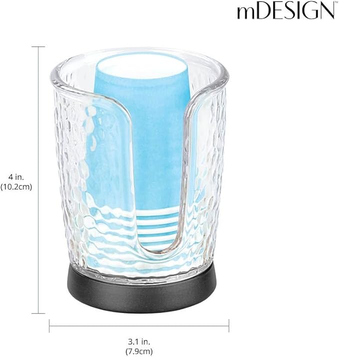 mDesign Plastic/Steel Compact Small Disposable Paper Cup Dispenser Storage Holder for Rinsing Cups on Bathroom Vanity Countertops - Rain Collection - Clear/Black
