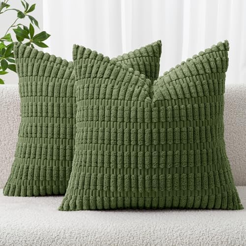 MIULEE Corduroy Decorative Throw Pillow Covers 18x18 Moss Green Pack of 2 by MIULEE