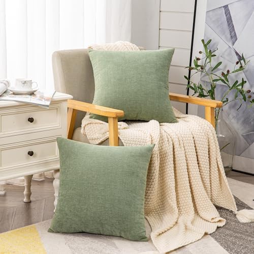 GAWAMAY Decorative Square Sage Green Throw Pillow Covers 18"x18" Inch Set of 2 - Image 3