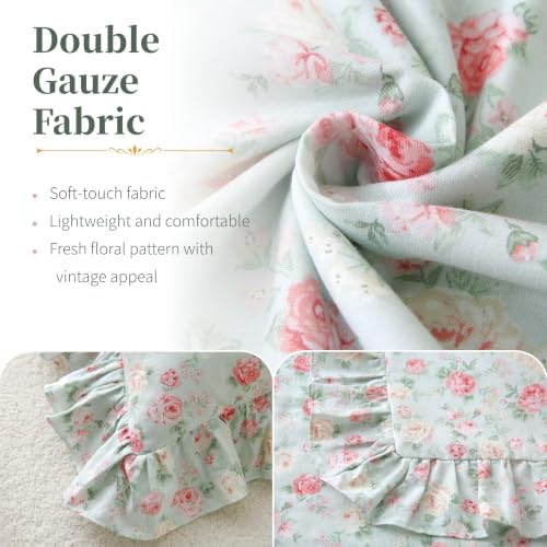 Floral Throw Pillow Covers 20x20, Mint Green, Ruffle Trim, 2 Pack - Image 3