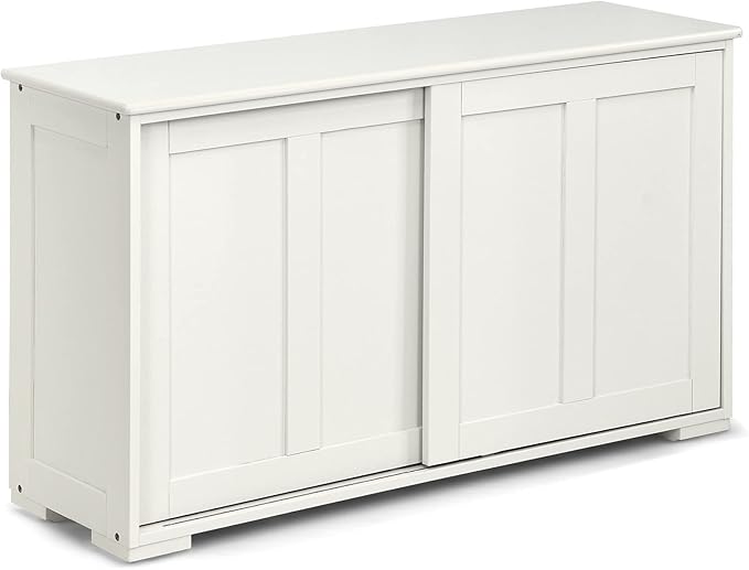 Costzon Sideboard Buffet Cabinet, Wooden Kitchen Storage Cabinet with Adjustable Shelf, Sliding Barn Door, Accent Coffee Bar Cabinet Console Table for Living Room, Dining Room, Hallway (White)