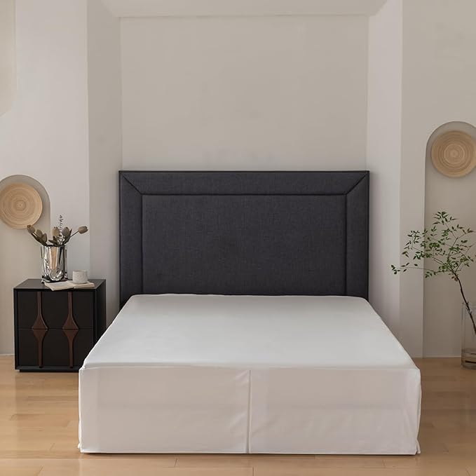 King Bed Skirt, Grid Plaid Soft Quadruple Pleated Ruffle Bed Skirt, Tailored Dust Ruffle 18 Inch Drop Easy Fit, Machine Washable (White)