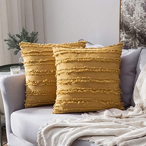 MIULEE Boho Linen Striped Throw Pillow Covers 16x16 by MIULEE