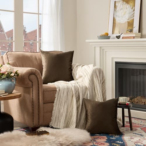 GIGIZAZA Brown Velvet Pillow Covers 18x18 Decorative Pillows Pack of 2 - Image 5