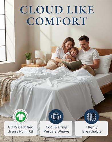 Lane Linen Full Size Sheets 100% Organic Cotton 4pc Percale Cooling - Image 2