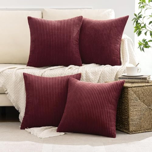 MIULEE Soft Corduroy Decorative Throw Pillow Covers Burgundy 16x16 - Image 5