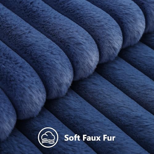 decorUhome Fall Faux Fur Throw Pillow Covers 26x26 Set of 2 Navy Blue - Image 2