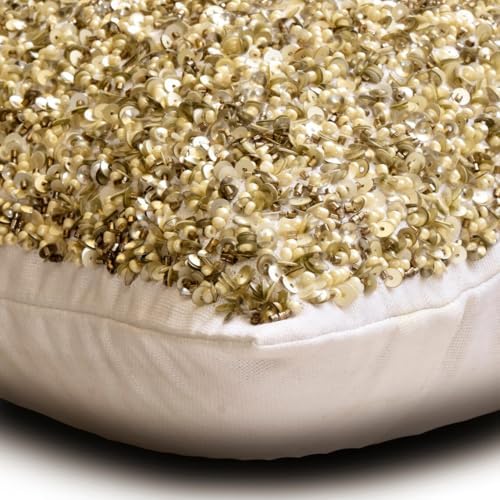 The HomeCentric Gold 12"x14" Lumbar Pillow Cover, Silk Beaded, Sequins & Pearls - Image 2