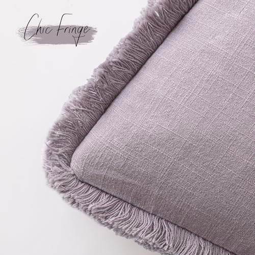 Foindtower Decorative Linen Fringe Throw Pillow Covers 24×24 Light Purple - Image 3
