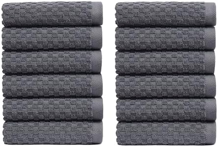 COTTON CRAFT Euro Spa Waffle Wash Cloth - Set of 12 Grey Washcloth by COTTONCRAFT