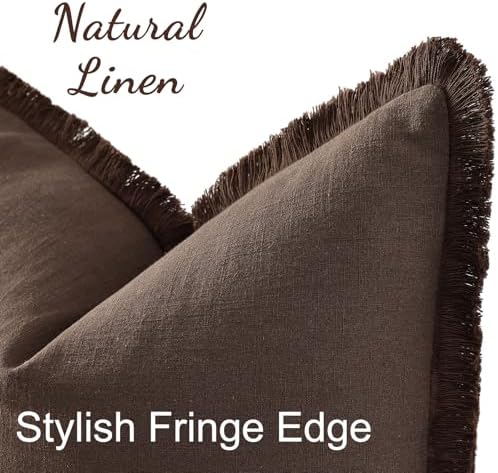 decorUhome Linen Fringe Chocolate Throw Pillow Covers 16x16 Set of 2 - Image 2