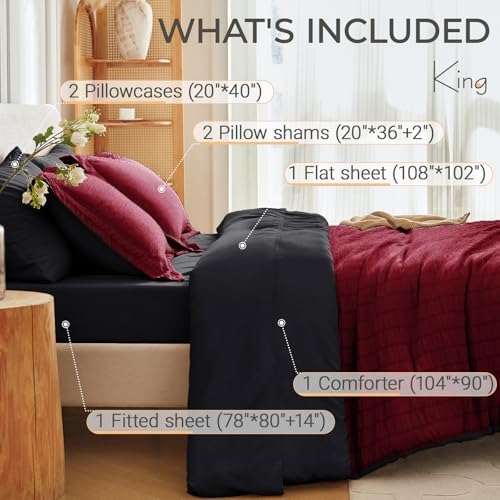 MUXHOMO 7 Pieces King Comforter Set, Seersucker Bed in a Bag King Size - Image 4