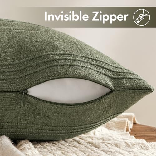 MIULEE Striped Euro Sham Pillow Covers 24x24 Inch Olive Green 2 Pack - Image 7