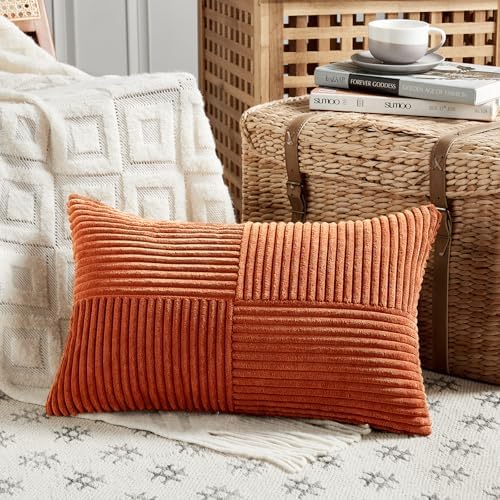 Fancy Homi Set of 2 Burnt Orange Lumbar Decorative Throw Pillow Covers 16x32 - Image 2