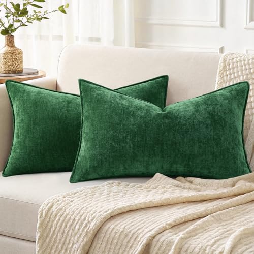decorUhome Chenille Green Velvet Throw Pillow Covers 12x20 Set of 2 by decorUhome
