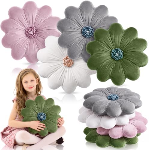 Reginary Briwooody 4 Pcs Flower Pillow, Flower Shaped Plush Throw Pillow by Reginary