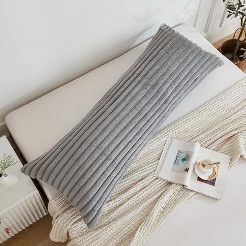Full Body Pillow with Fluffy Stripe Faux Fur Removable Cover, Long Bed Pillow - Image 3