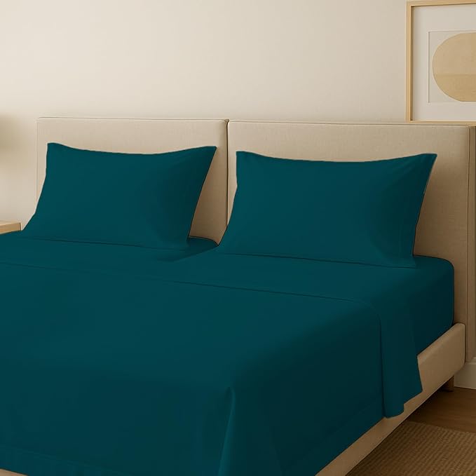 Carressa Linen 100% Egyptian Cotton Split King Sheets Sets for Adjustable Bed - 600 Thread Count 5 PC Top Split King Sheets, 16" Deep Pocket Soft Cooling Sheets for Split King Adjustable Bed - Teal