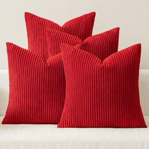 MIULEE Soft Corduroy Decorative Throw Pillow Covers Christmas Red 16x16 by MIULEE