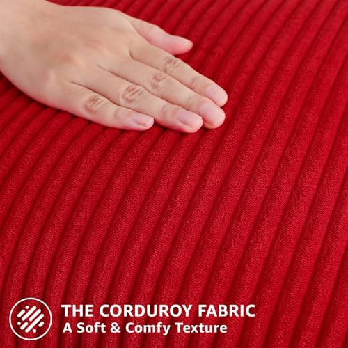 Mecatny Corduroy Throw Pillow Covers 16x16 Set of 2 Christmas Red - Image 5