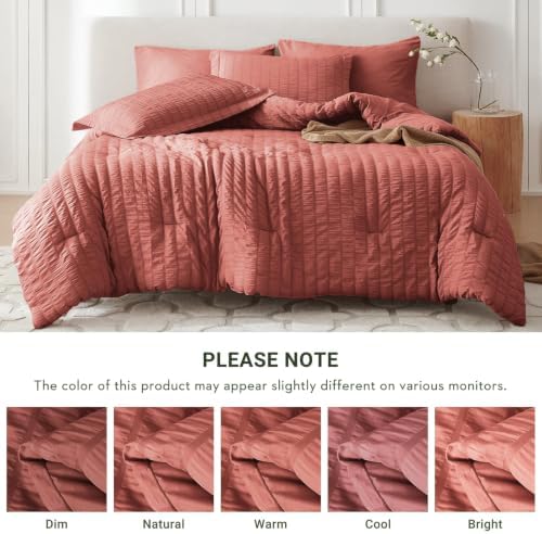 MUXHOMO 5 Pieces Twin Comforter Set, Seersucker Bed in a Bag Twin Size - Image 5