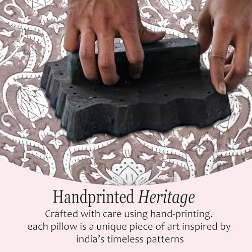 CPC Block Print Mocha Regal Ruffle Cotton Lumbar Pillow Cover 14x36 inch - Image 4