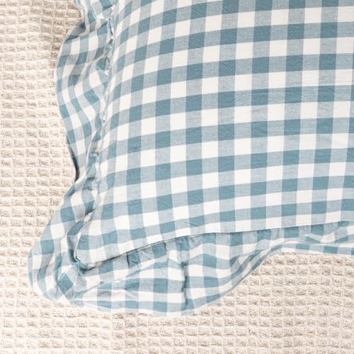 JoraLion Ruffled Throw Pillow Cover, Gingham Smoke Blue - Image 3