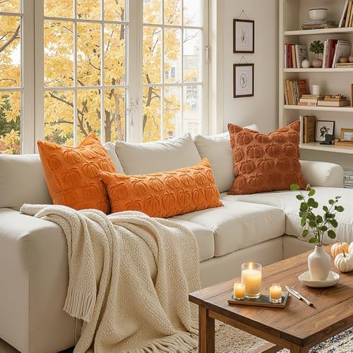 MIULEE Fall Pillow Covers Pumpkin Fall Decor 24x24 Orange - Image 4