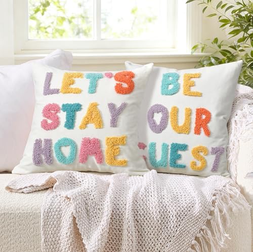 Boho Throw Pillow Covers 18*18 Spring Decorative Tufted Letters - Image 2