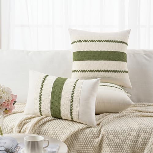 Fancy Homi Set of 1 Boho Moss Green Decorative Throw Pillow Cover 22x22 Inch - Image 6
