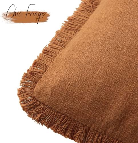 Foindtower Decorative Linen Fringe Throw Pillow Covers 16×16 Inch - Image 3