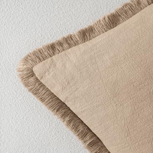 MIULEE Boho Linen Fringe Decorative Throw Pillow Covers Camel 18x18 - Image 3