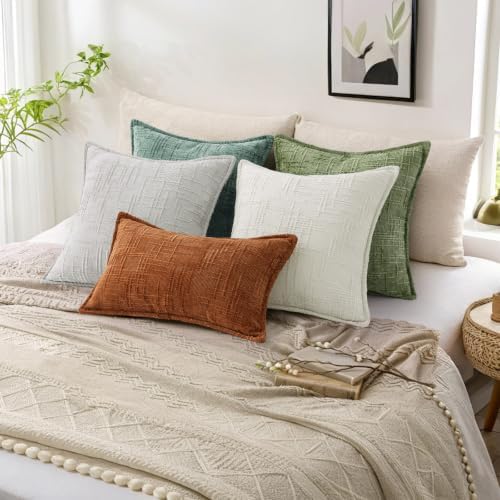 decorUhome Chenille Throw Pillow Covers 22x22 Set of 2, Sage Green - Image 5