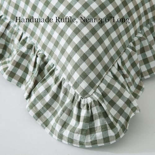 Silnuo 2 Pack Sage Green/White Plaid Ruffle Throw Pillow Covers Farmhouse - Image 3