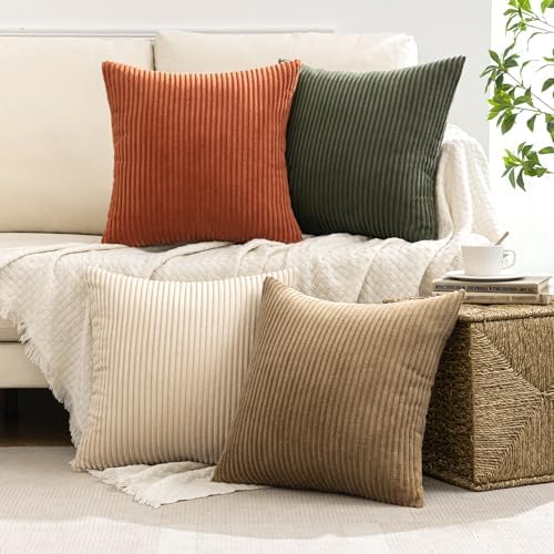 MIULEE Fall Corduroy Decorative Throw Pillow Covers Rust-Olive Green 20x20 - Image 2
