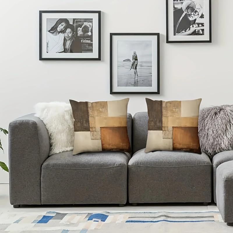 Decorative Throw Pillow Covers, Modern Abstract Brown Geometric Pattern - Image 7