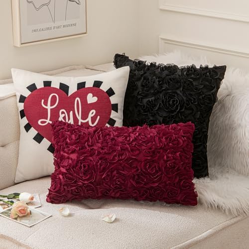 MIULEE Christmas 3D Decorative Romantic Stereo Chiffon Rose Flower Throw Pillow - Image 4