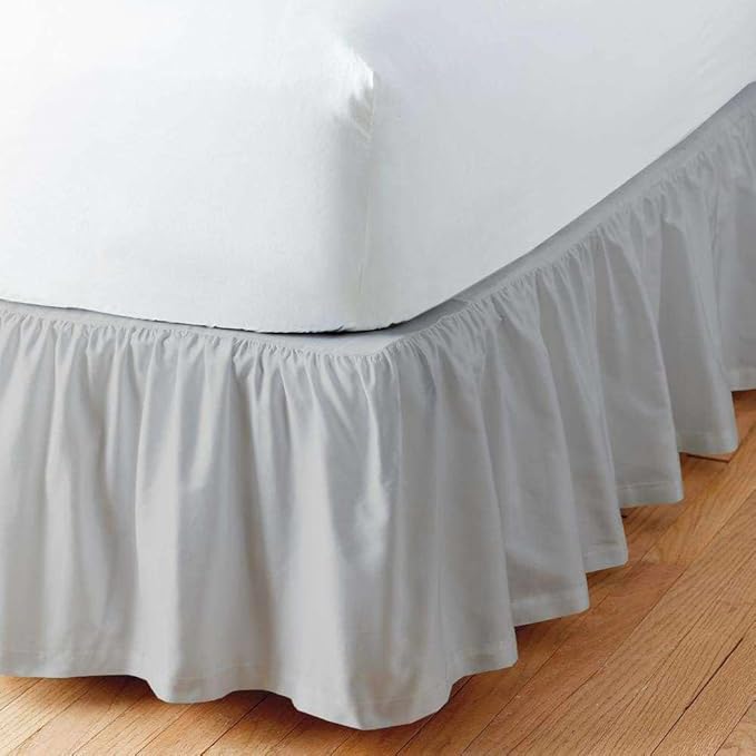 Light Grey Solid Ruffled Bed Skirt Twin XL-16 Inch Drop Split Corner, Microfiber Bedskirt with Platform Three Sided Coverage
