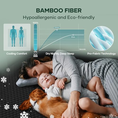 OhGeni 100% Waterproof Mattress Protector, Twin Size Black Bamboo Viscose Top - Image 5