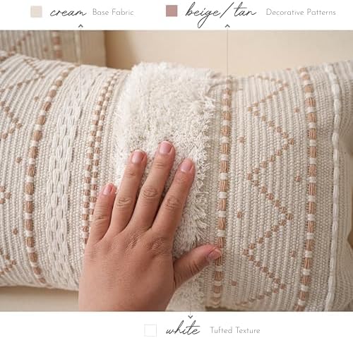 BlissBlush 12x20 Lumbar Pillow Cover, Cream Neutral Beige Rectangular - Image 4