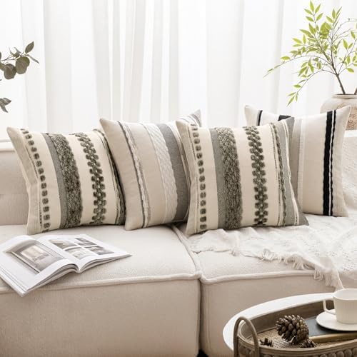 ANRODUO Boho Decorative Pillow Covers 20x20 Pack of 2 Black-White Stripe 2 - Image 2