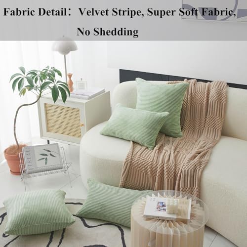 Home Brilliant Throw Pillow Covers 18x18 Solid Plush Corduroy Striped Square - Image 3